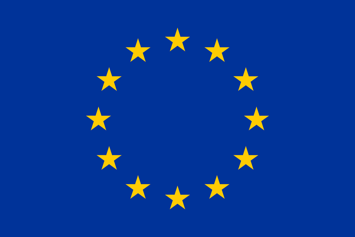 Twelve yellow European stars arranged in a circle on a blue background
